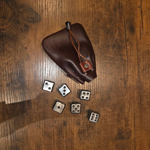 Iron Dice Gift Set — Metal Dice with Large Genuine Leather Pouch | Groomsmen & Men's Gift, Made in USA - Dice 4 Pack with Coffee Brown Genuine Leather Pouch