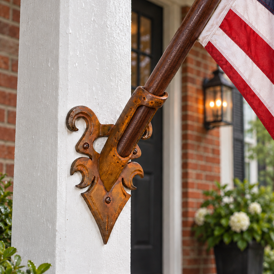 Hand Forged Decorative Iron Flag Mount Bracket