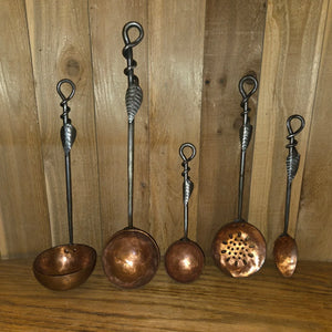 Copper Kitchen Utensil Set with Leaf Iron Handles - Old West Iron