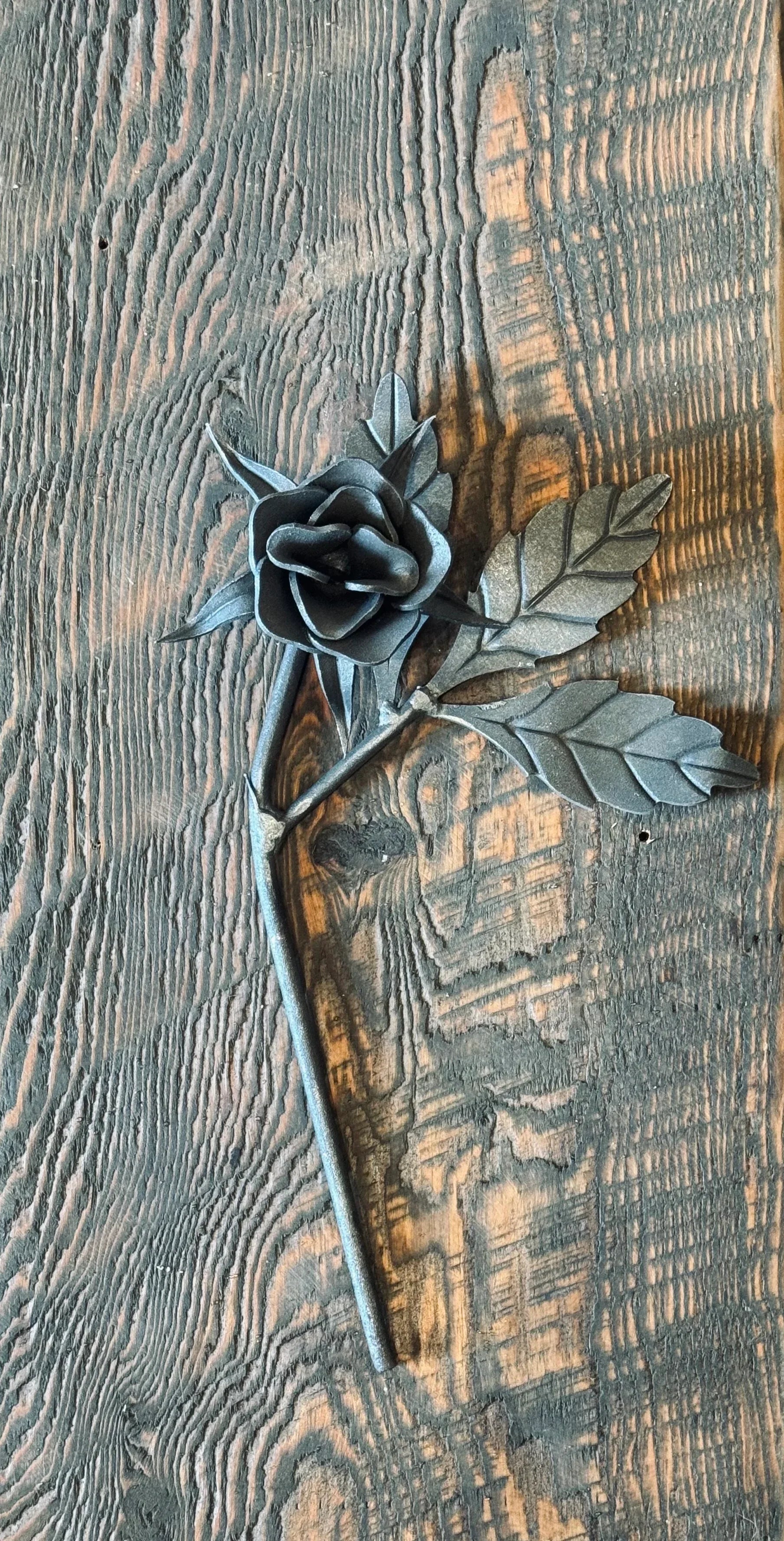 Classic Long Stem Iron Blooming Rose - Old West Iron