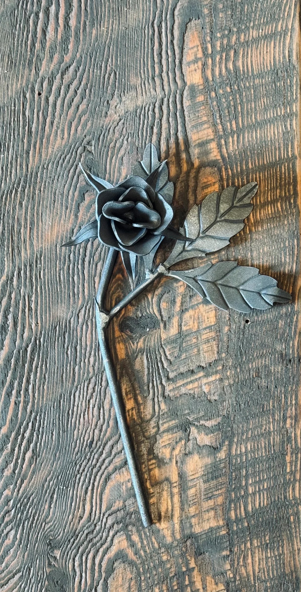 Classic Long Stem Iron Blooming Rose - Old West Iron