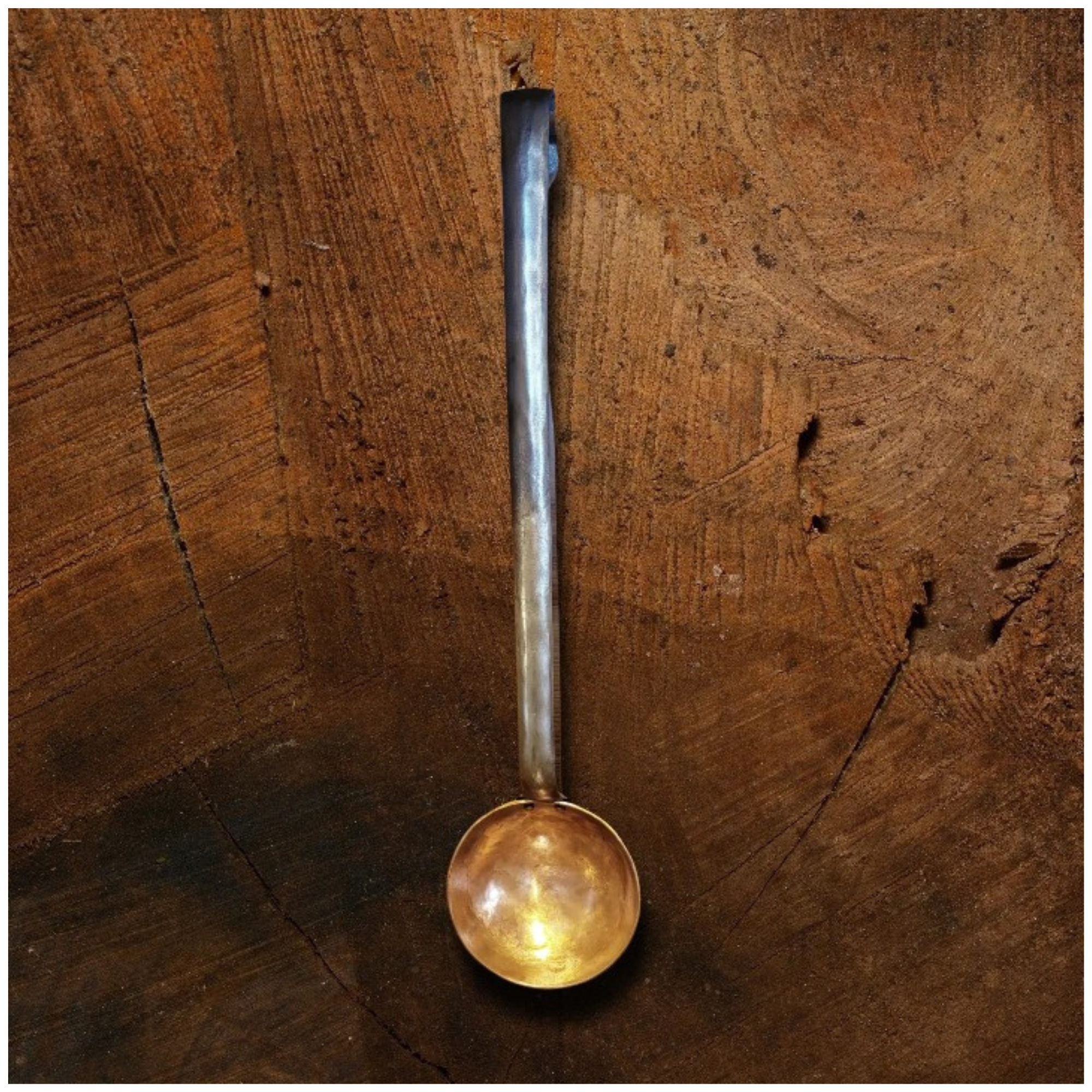 Hand Forged Solid Copper Egg Spoon With Steel Hook Handle