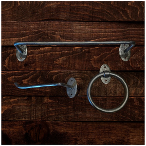 Hammered Iron Bath Hardware - Oval Backplates - 12 inches / Left-Facing TP / Raw