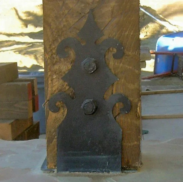 Romanesque Iron Flush Mount Structural Post Base | Structural Post Bracket