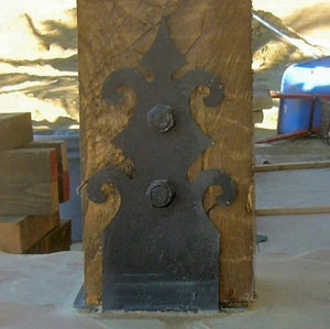 Romanesque Iron J Hook Pour in Place Structural Post Base - 3 1/2" x 3 1/2" / 8"