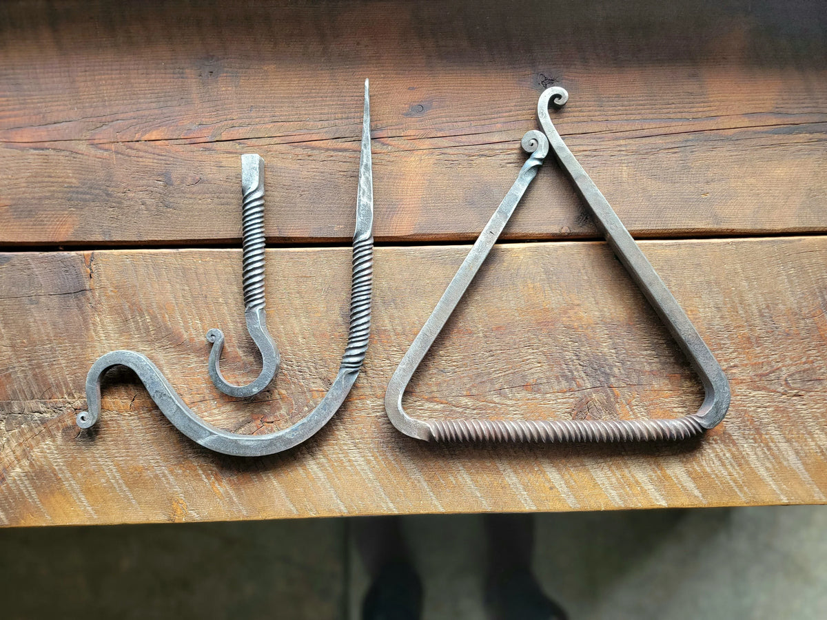 Hand Forged Twisted Iron Dinner Triangle - Old West Iron