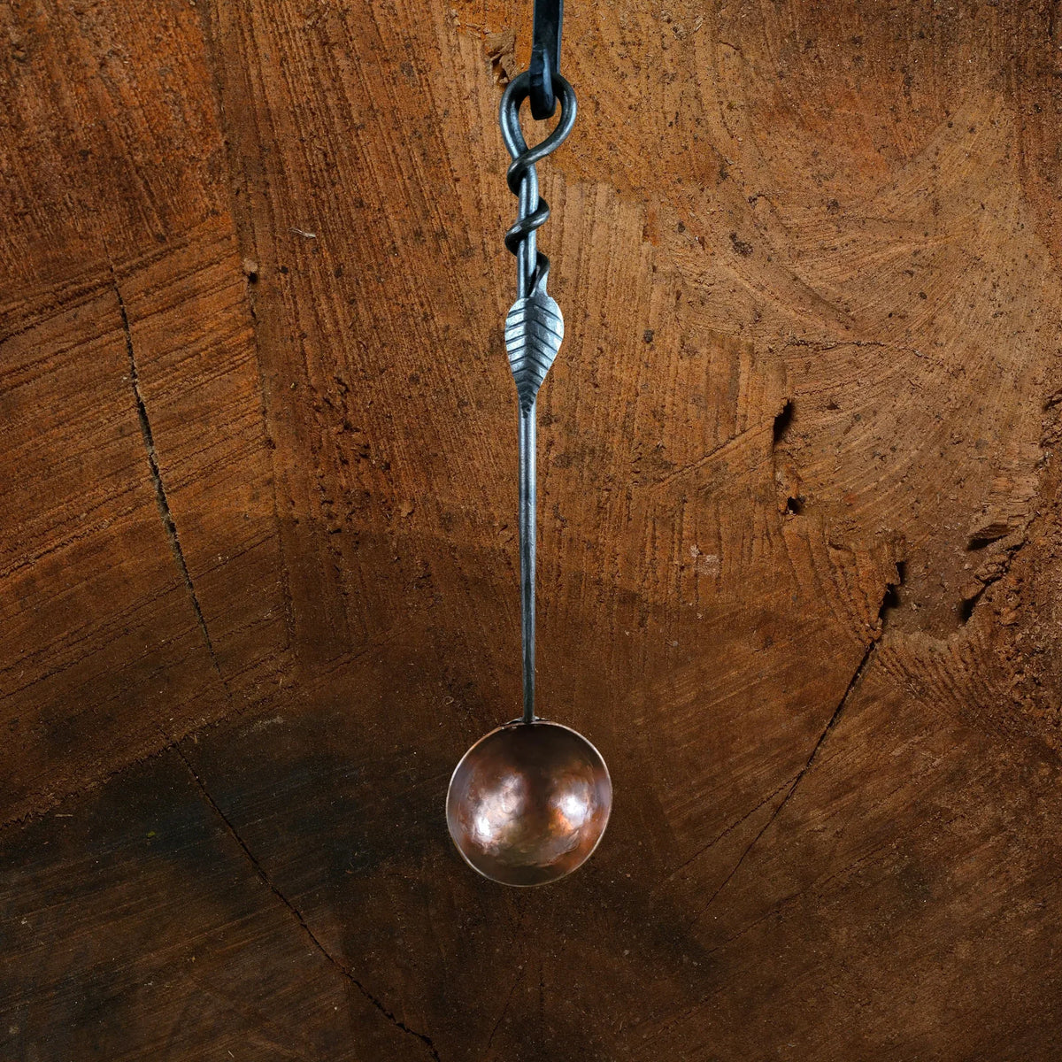 Hand Forged Solid Copper Egg Spoon With Steel Leaf Handle - Old West Iron