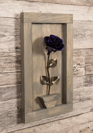 Framed Purple Metal Rose - Old West Iron