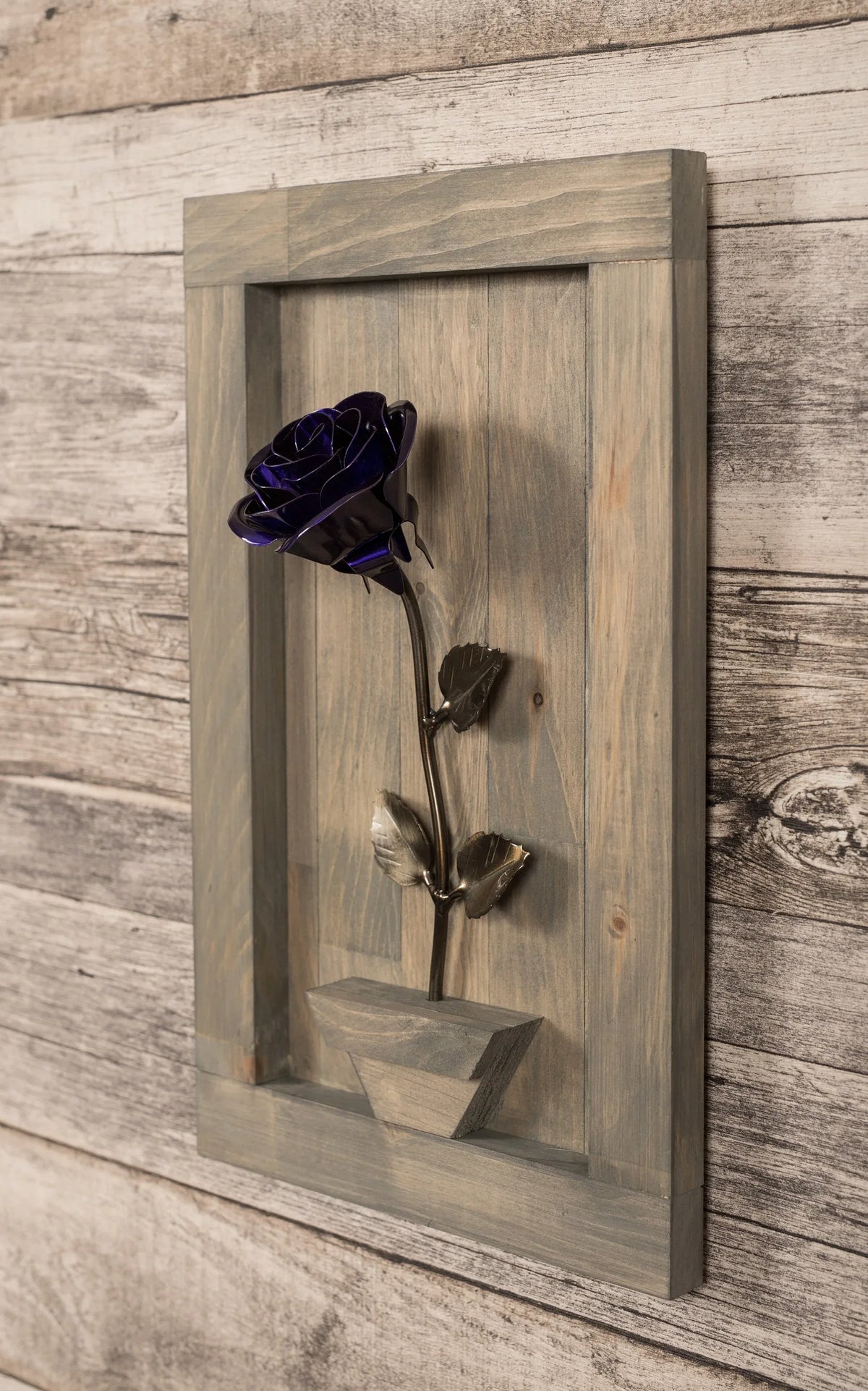 Framed Purple Metal Rose - Old West Iron