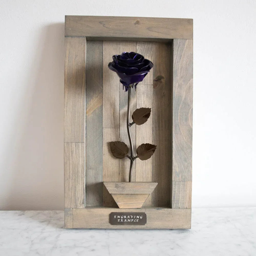 Framed Purple Metal Rose - Old West Iron