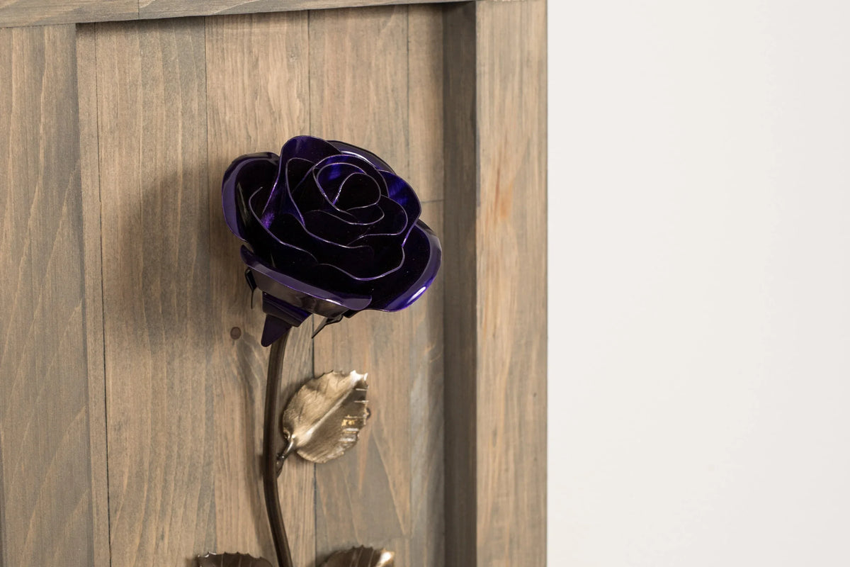 Framed Purple Metal Rose - Old West Iron