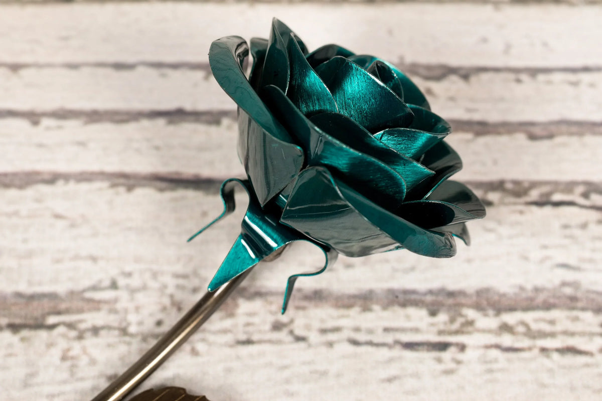 Hand-Forged Wrought Iron Emerald Green Rose - Old West Iron