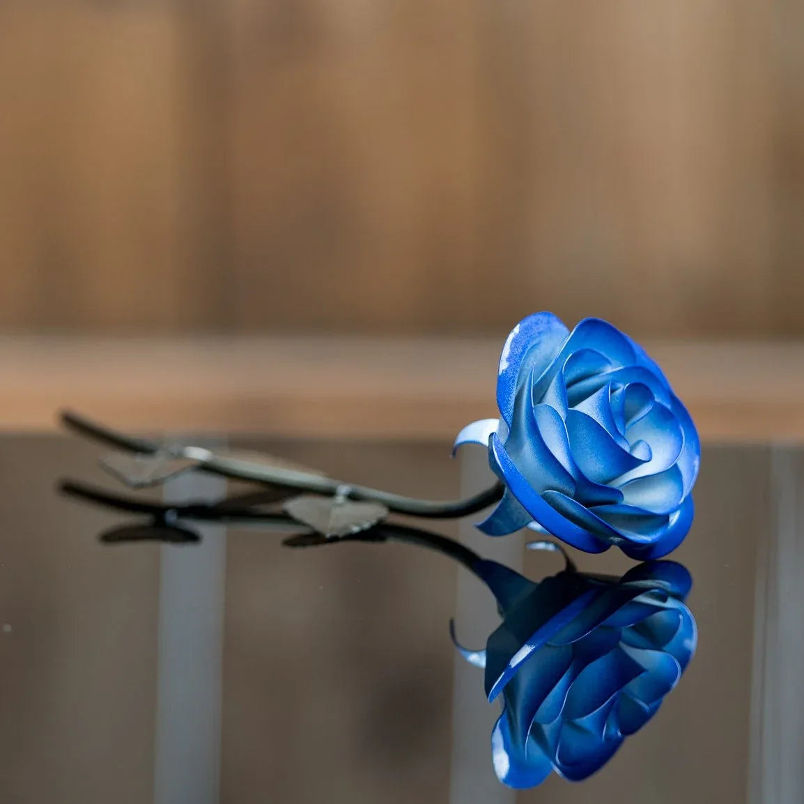 Hand-Forged Wrought Iron Blue & White Metal Rose - Old West Iron