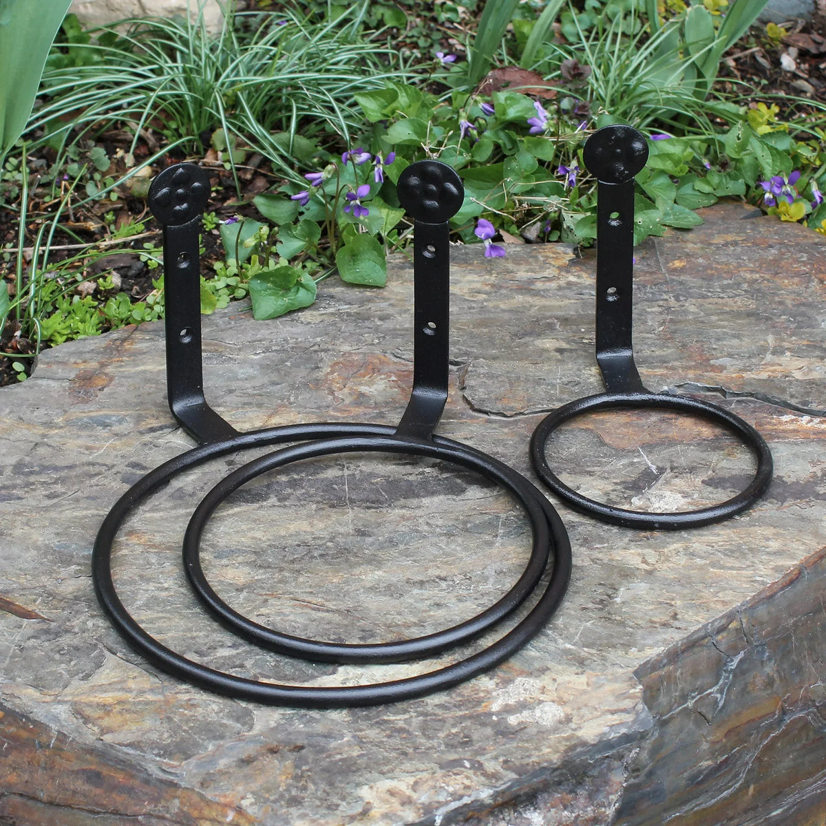 SET of 3, Wrought Iron Flowerpot RingHolder Wall Brackets - Old West Iron