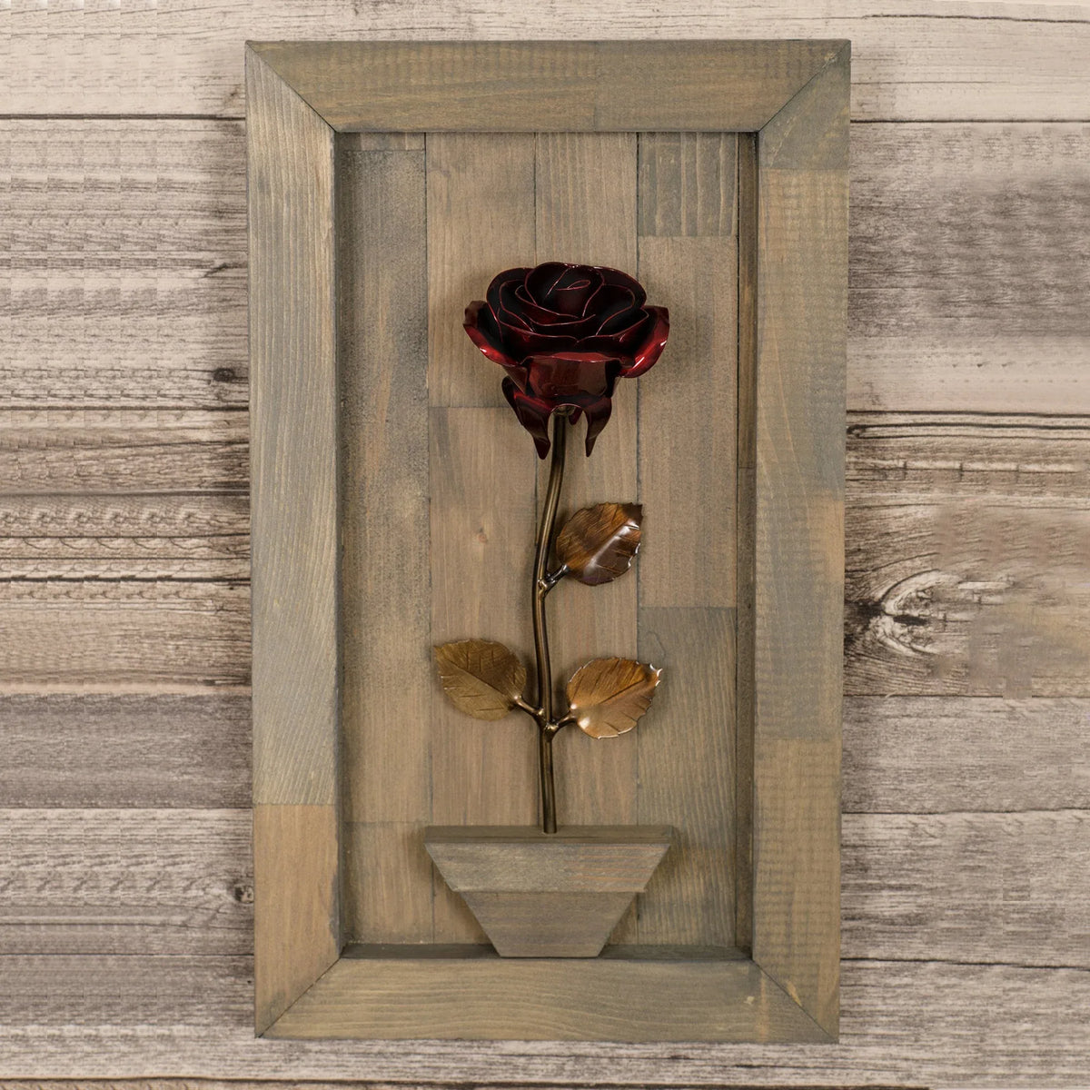 Framed Red Metal Rose - Old West Iron