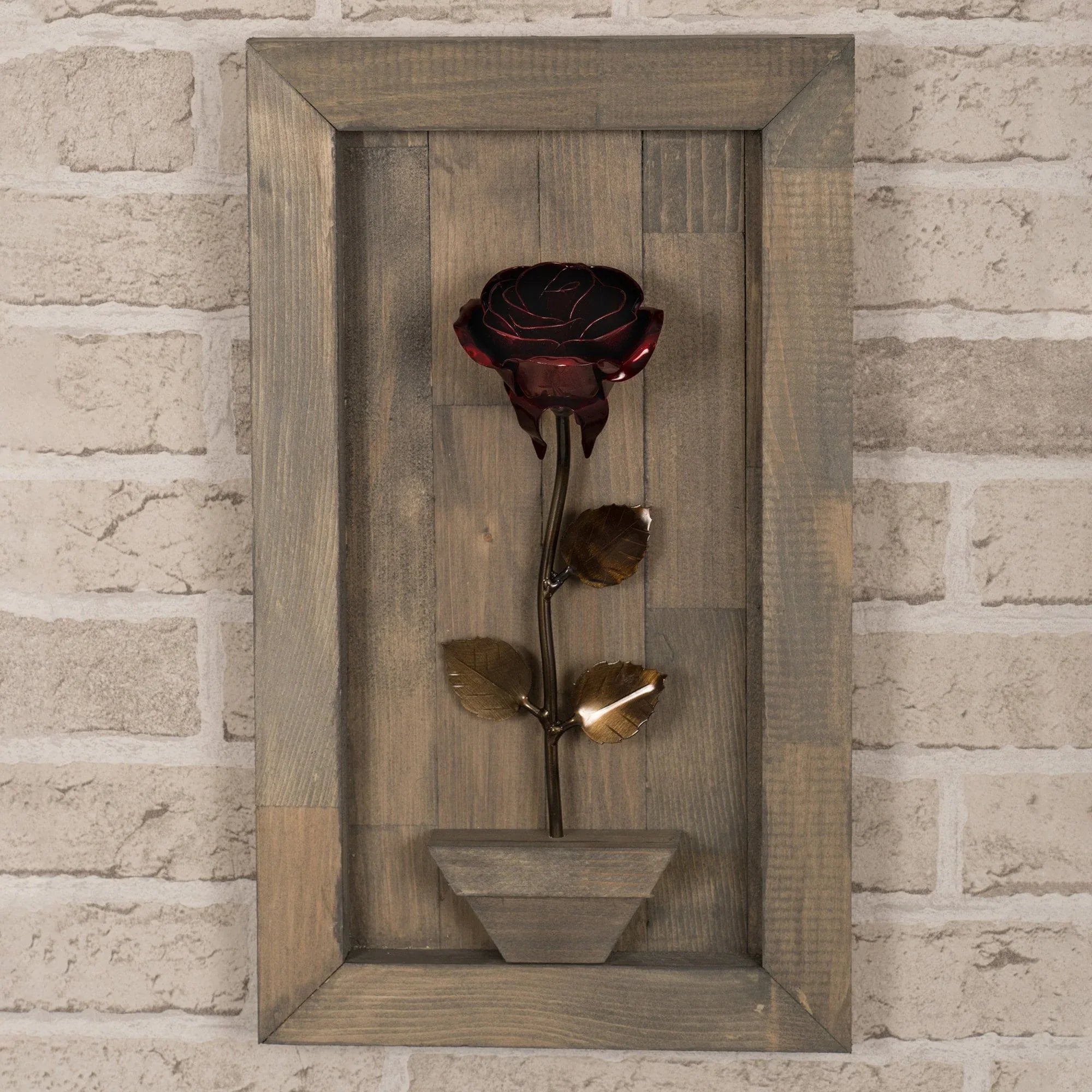 Framed Red Metal Rose - Old West Iron