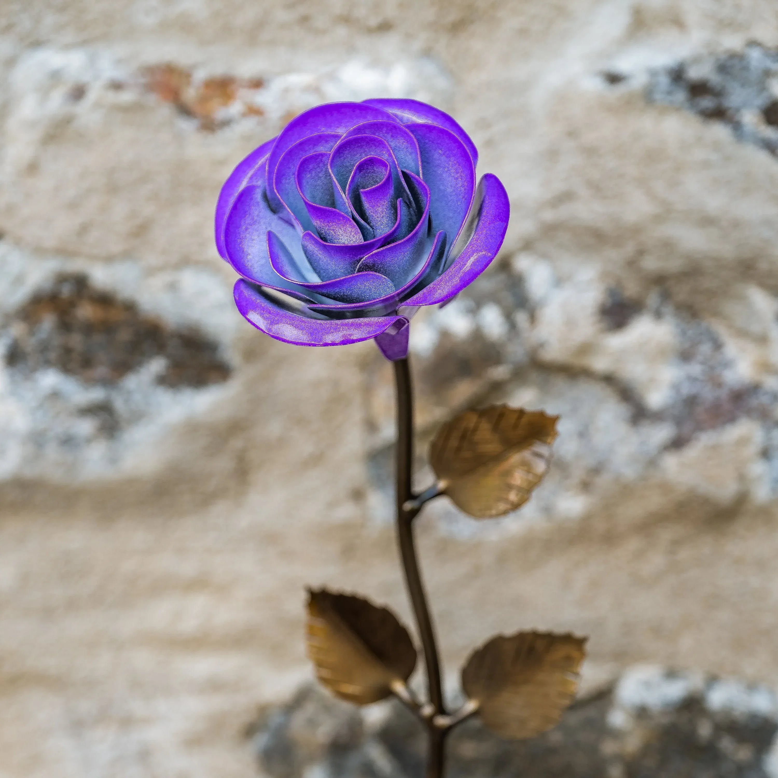 Hand-Forged Purple & White Metal Rose - Old West Iron