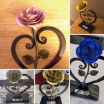 Red Metal Rose with Stand - Old West Iron