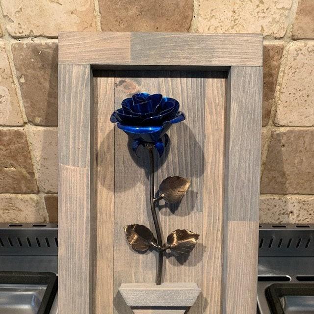 Framed Blue Metal Rose - Old West Iron