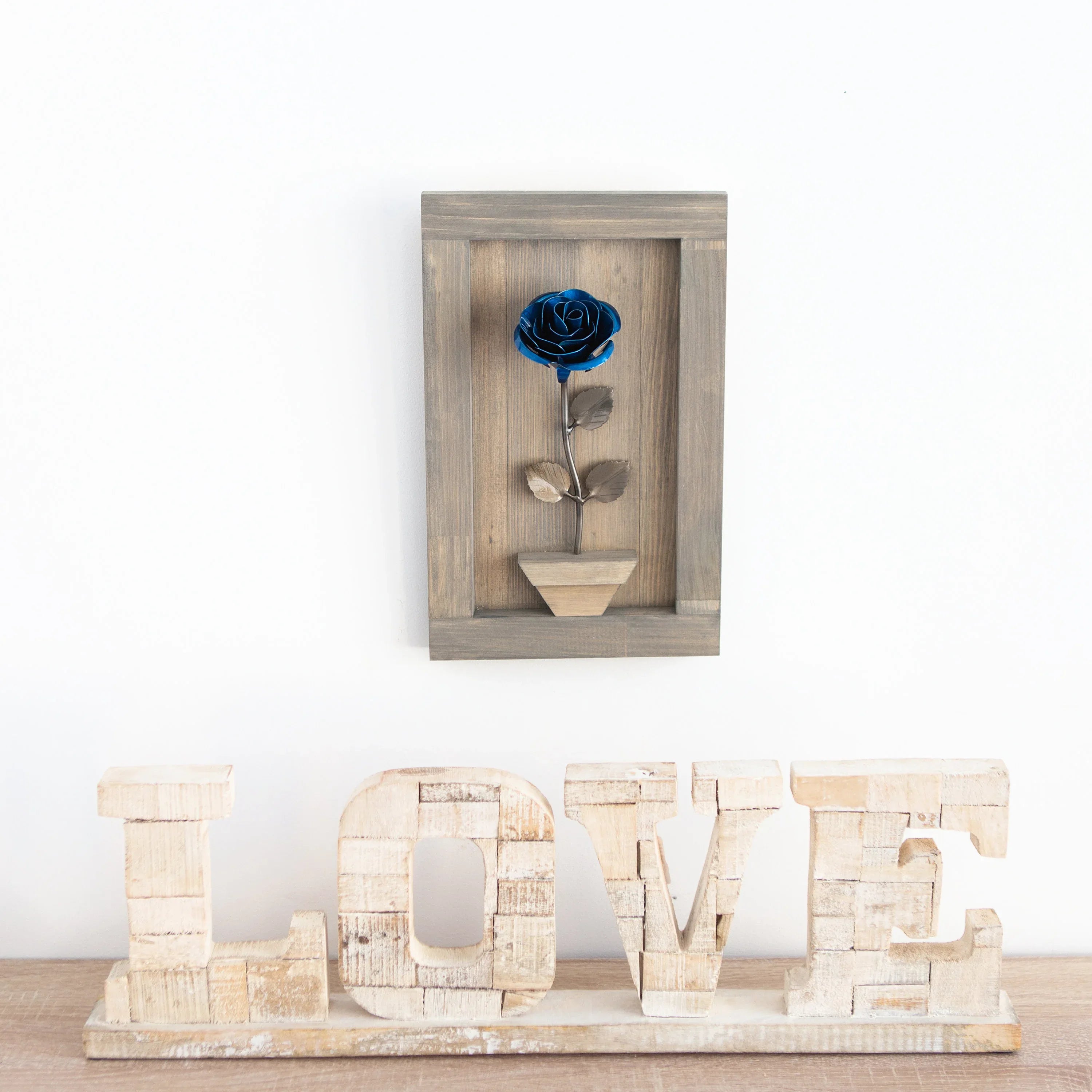 Framed Blue Metal Rose - Old West Iron