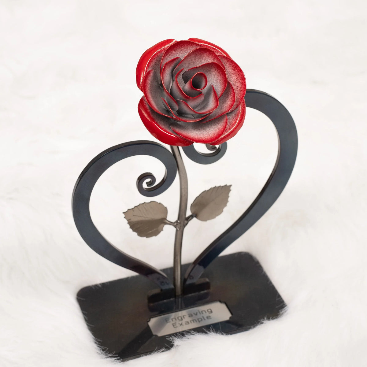Red Metal Rose with Stand - Old West Iron