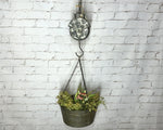 49"t Old Pail Pulley Planter - Outdoor Patio Decor - Metal Flower Bucket or Ivy Basket Container - Rustic Home Farmhouse - Old West Iron