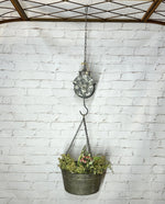 49"t Old Pail Pulley Planter - Outdoor Patio Decor - Metal Flower Bucket or Ivy Basket Container - Rustic Home Farmhouse - Old West Iron