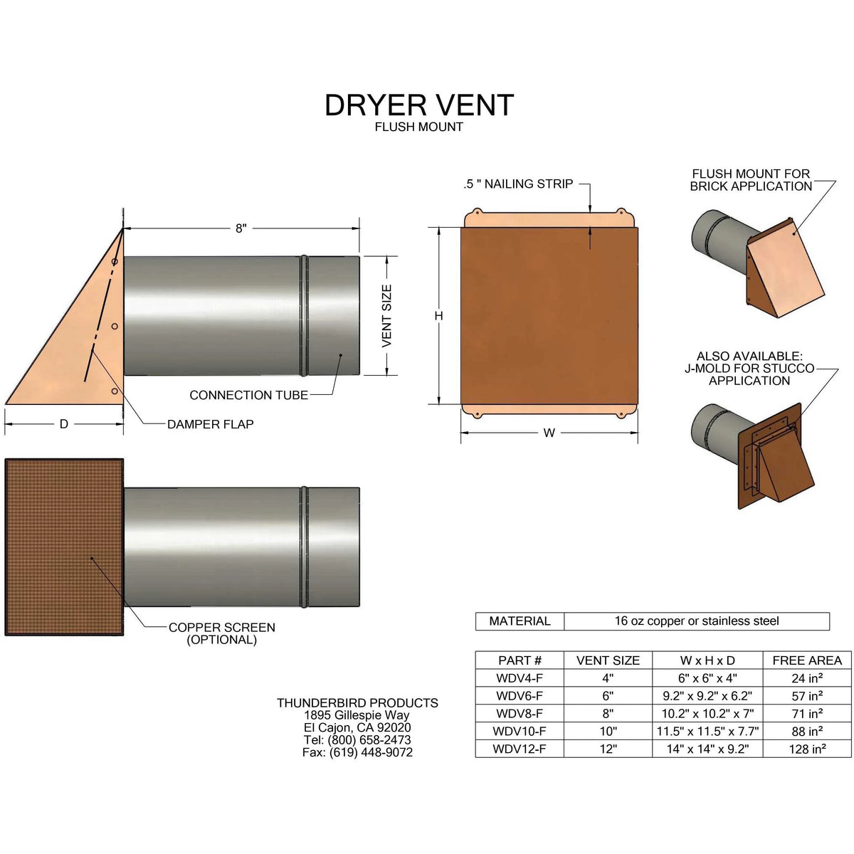 Hammered Copper Dryer Vent Exhaust Vent 4" - 12" - Old West Iron