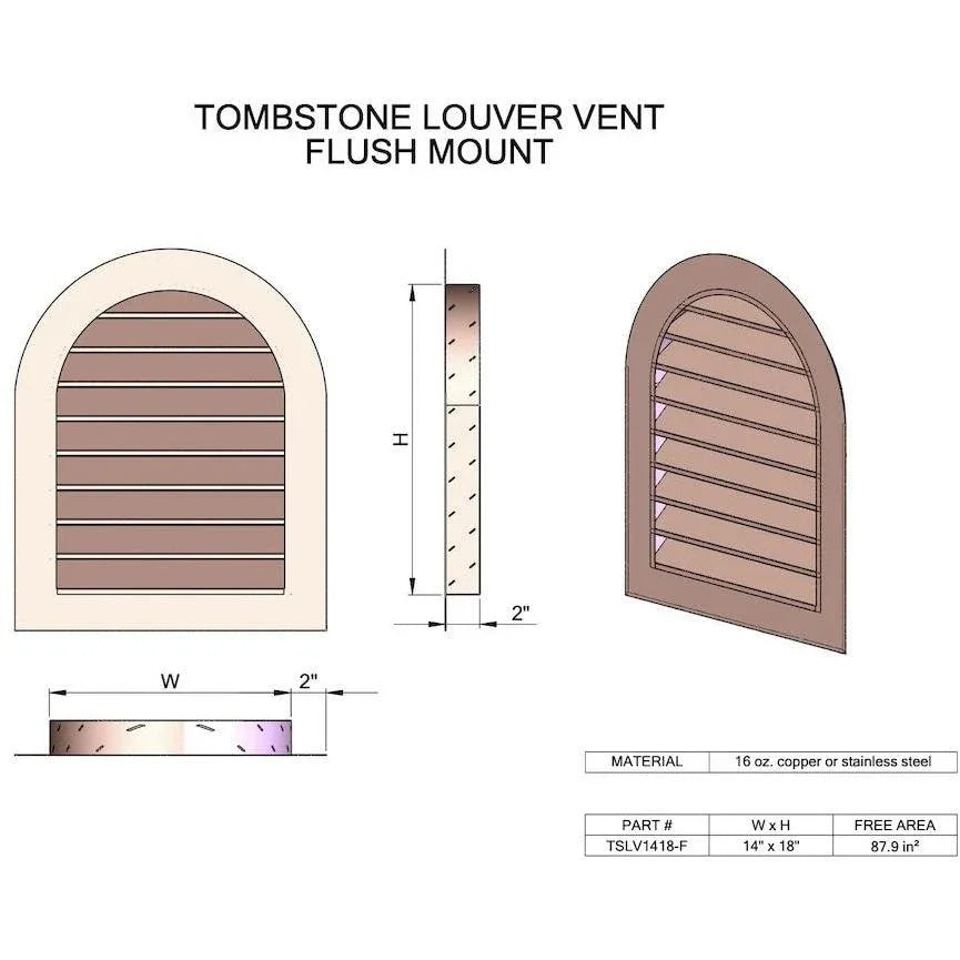 Hammered Copper Tombstone Louvered Gable Wall Vent - Old West Iron