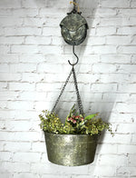 49"t Old Pail Pulley Planter - Outdoor Patio Decor - Metal Flower Bucket or Ivy Basket Container - Rustic Home Farmhouse - Old West Iron