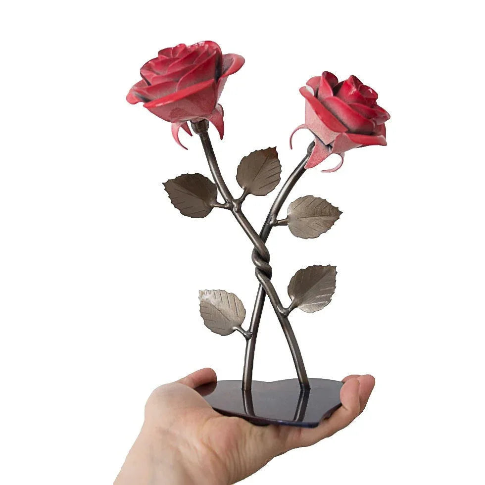 Pair of Twisted Red Roses - Old West Iron