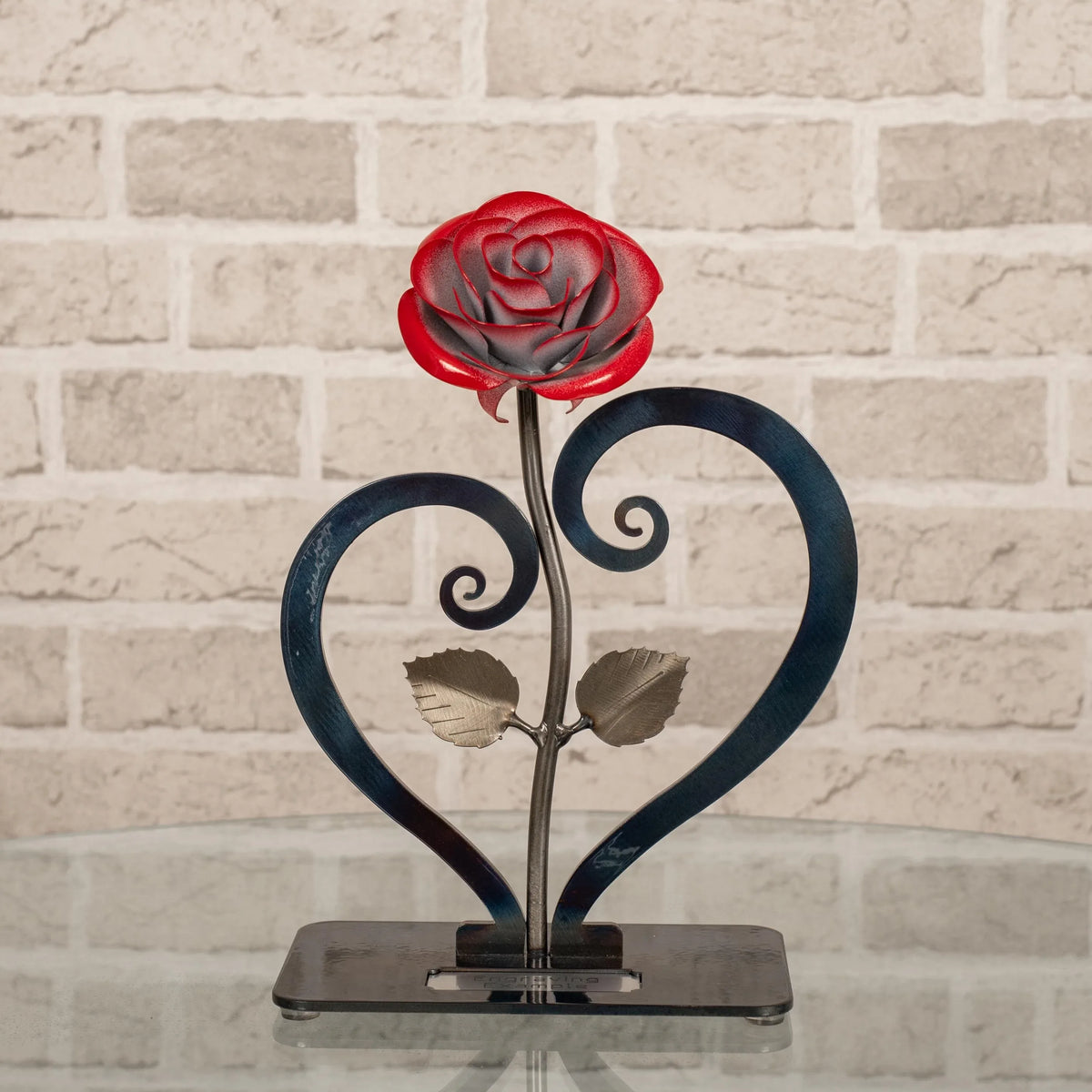 Red Metal Rose with Stand - Old West Iron