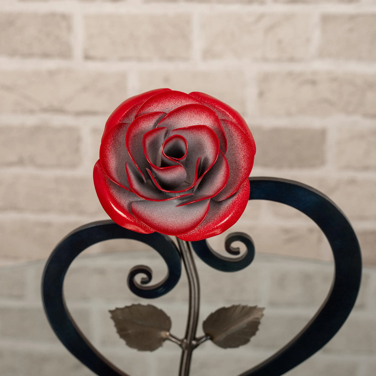 Red Metal Rose with Stand - Old West Iron