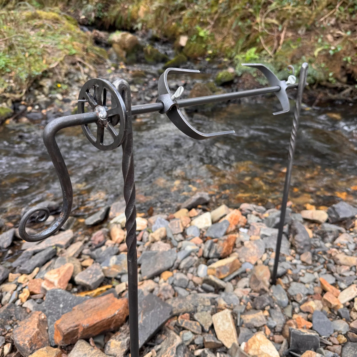 Hand Forged Rotisserie Ground Camping Spit - Old West Iron