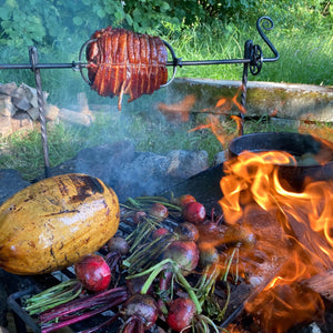 Hand Forged Rotisserie Ground Camping Spit - Old West Iron