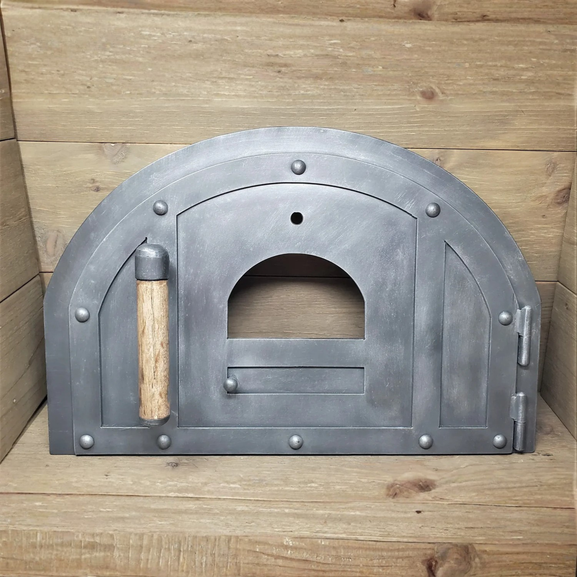 Custom Rustic Arched Hinged Pizza Oven Door