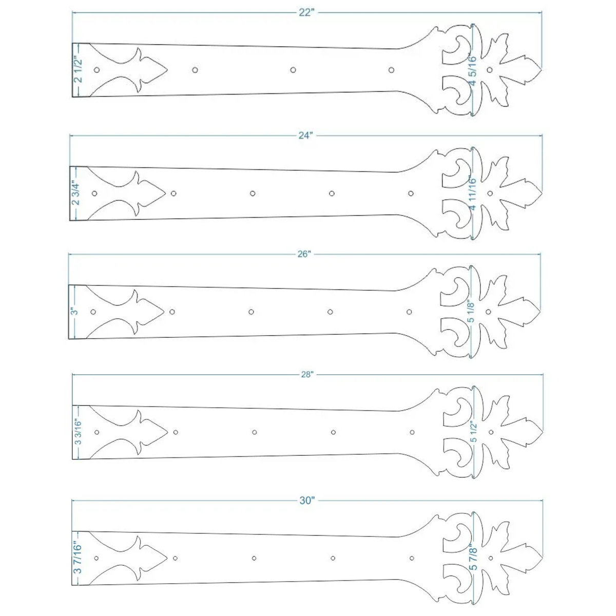 Roman Acanthus Wrought Iron Functioning Hinge Strap