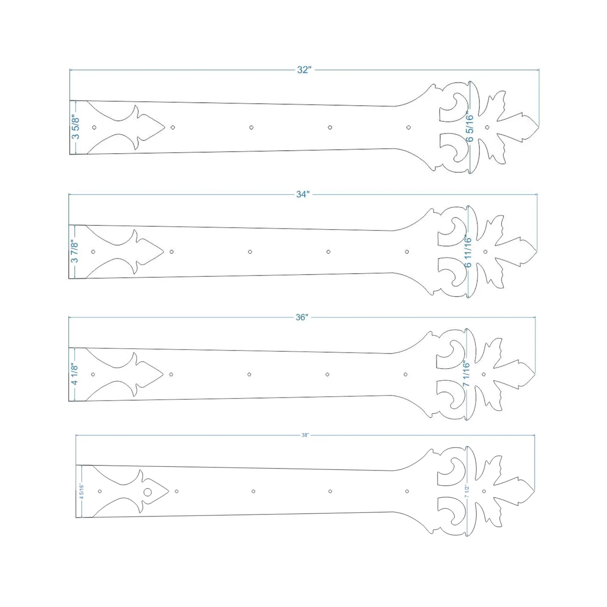Roman Acanthus Wrought Iron Functioning Hinge Strap