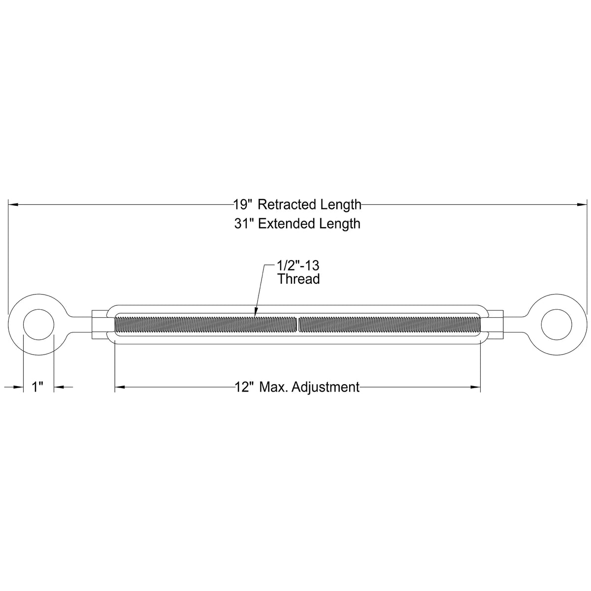 1/2" Diameter Eye to Eye Turnbuckles - Old West Iron