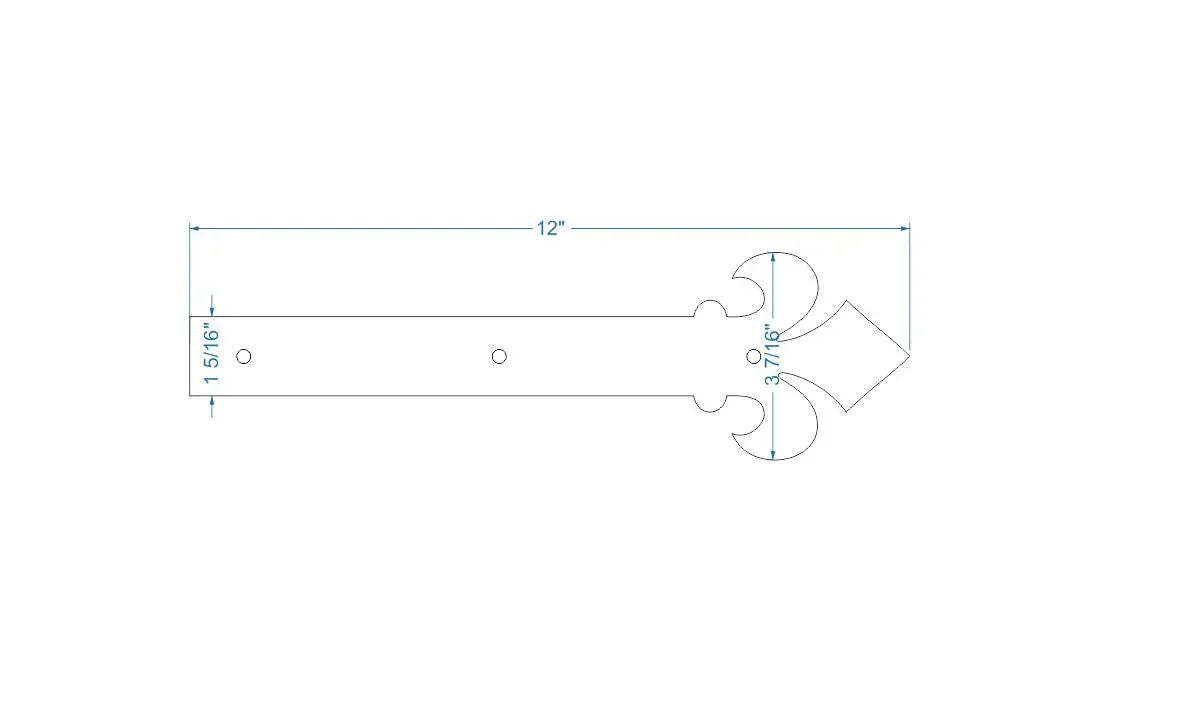Dunmow Crest Fleur De Lis Iron Garage Door Dummy Hinge Strap - Old West Iron