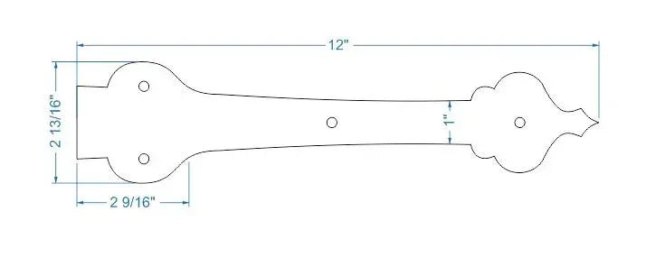French Country Revival Iron Garage Door Dummy Hinge Strap - Old West Iron