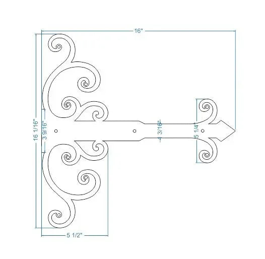 Chateauesque Iron Garage Door Dummy Hinge Strap - Old West Iron