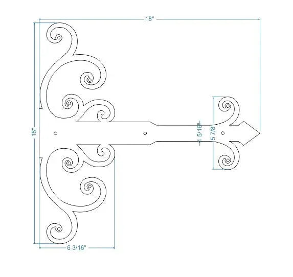 Chateauesque Iron Garage Door Dummy Hinge Strap - Old West Iron
