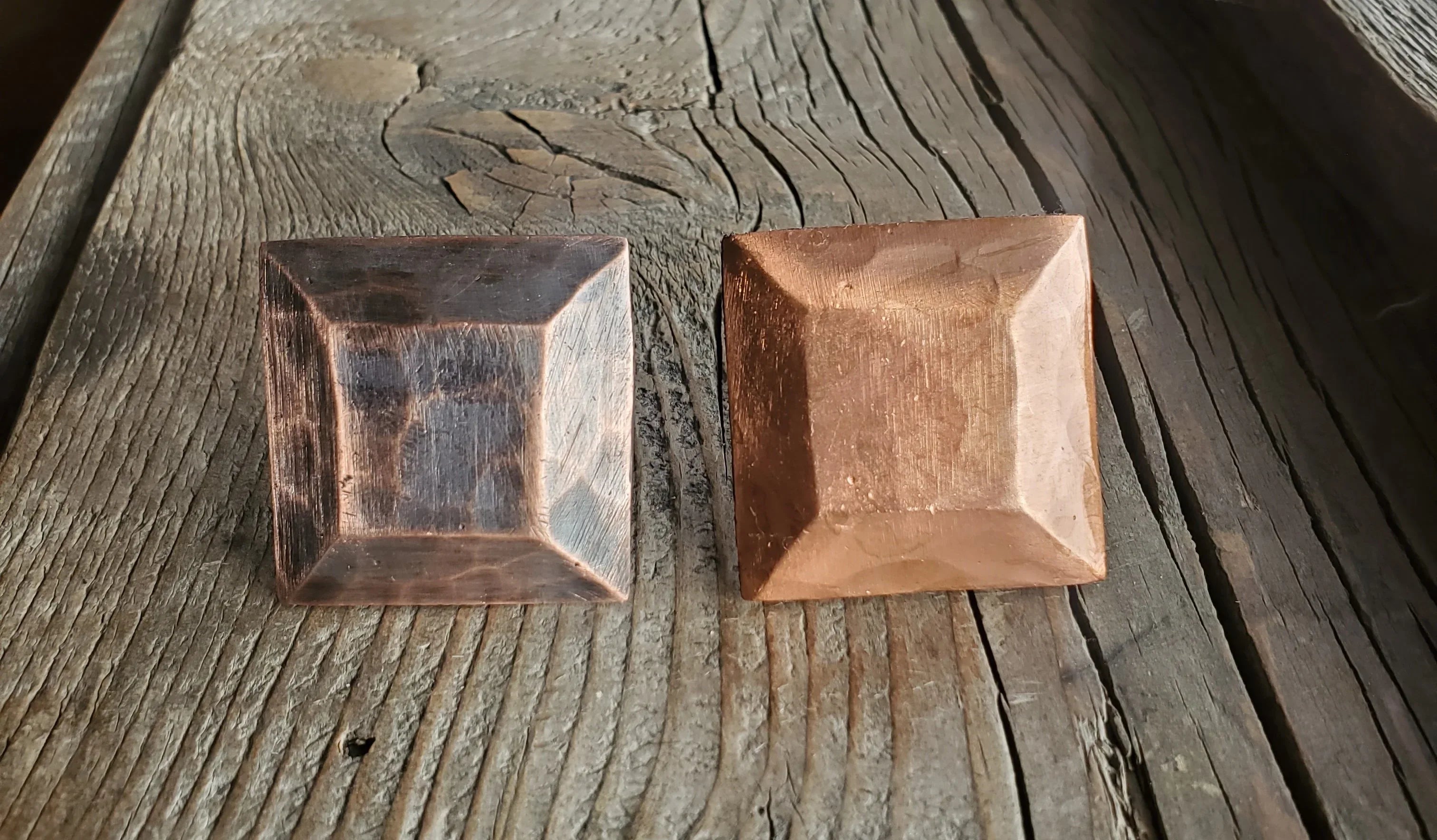 1 1/2" Square Plateau Hammered Copper Head Clavo / Decorative Nail Head - Old West Iron