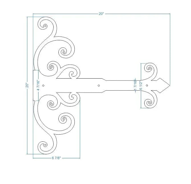 Chateauesque Iron Garage Door Dummy Hinge Strap - Old West Iron