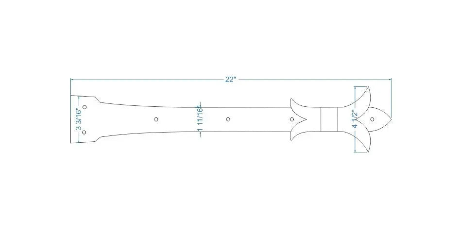 Babylonian Fleur De Lis Iron Garage Door Dummy Hinge Strap - Old West Iron