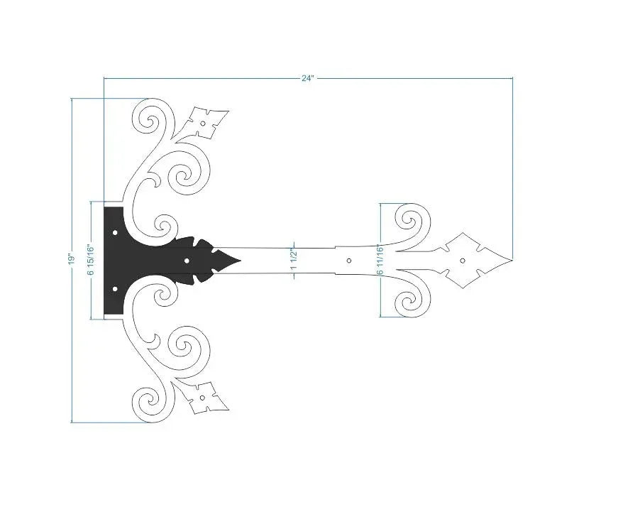 Old California Hacienda Wrought Iron Garage Door Dummy Hinge Strap - Old West Iron
