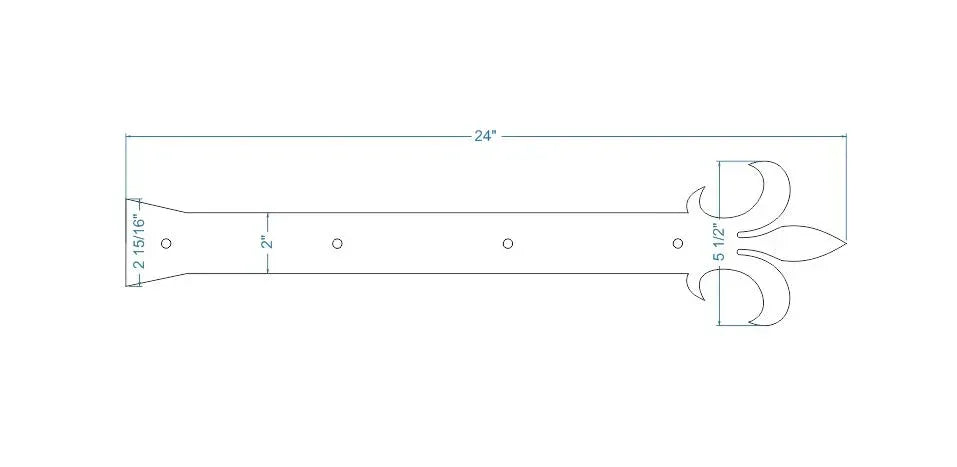 Egyptian Fleur De Lis Iron Garage Door Dummy Hinge Strap - Old West Iron