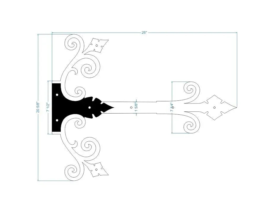 Old California Hacienda Wrought Iron Garage Door Dummy Hinge Strap - Old West Iron