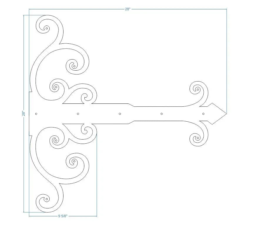 Chateauesque Iron Garage Door Dummy Hinge Strap - Old West Iron